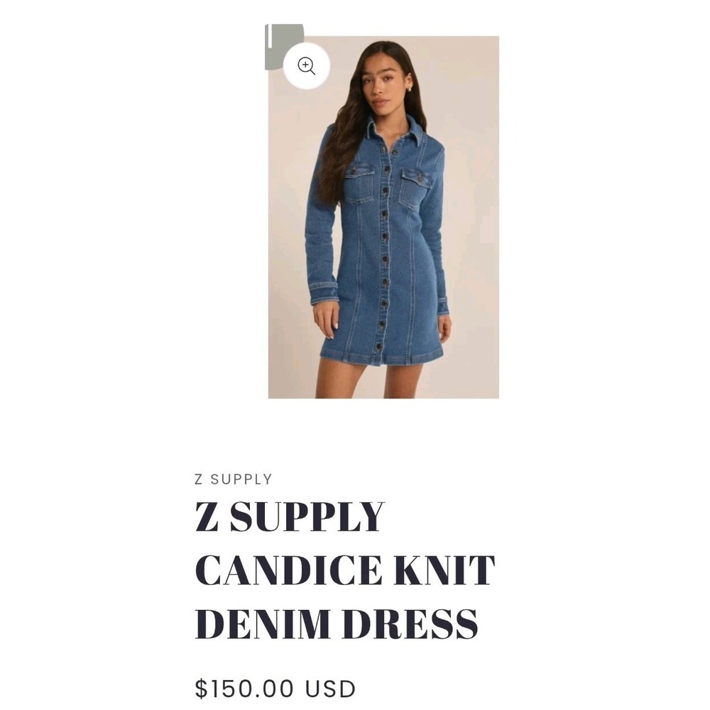 Z Supply Candice Knit Denim Dress Vintage Indigo Blue Mini Shirt Dress XS NWT - Picture 7 of 16